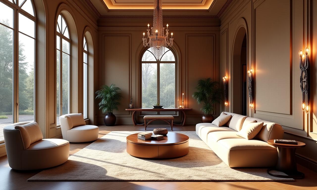 Elegant interior with bespoke furniture and lighting, showcasing Aeon Decor's design services