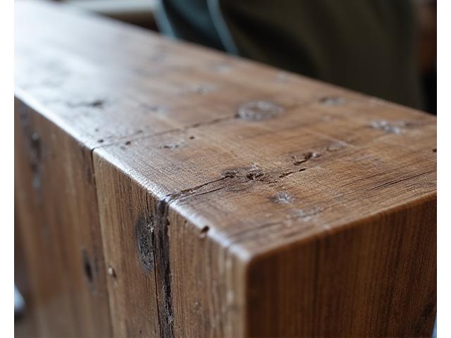 Furniture crafted from reclaimed wood, showcasing natural grain and rustic elegance.
